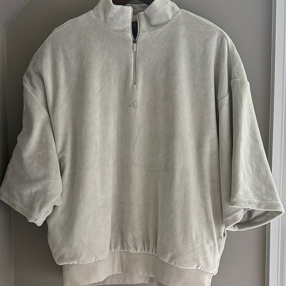 (NEW) Adidas Velour Quarter-Zip Gray Heavyweight Sweatshirt